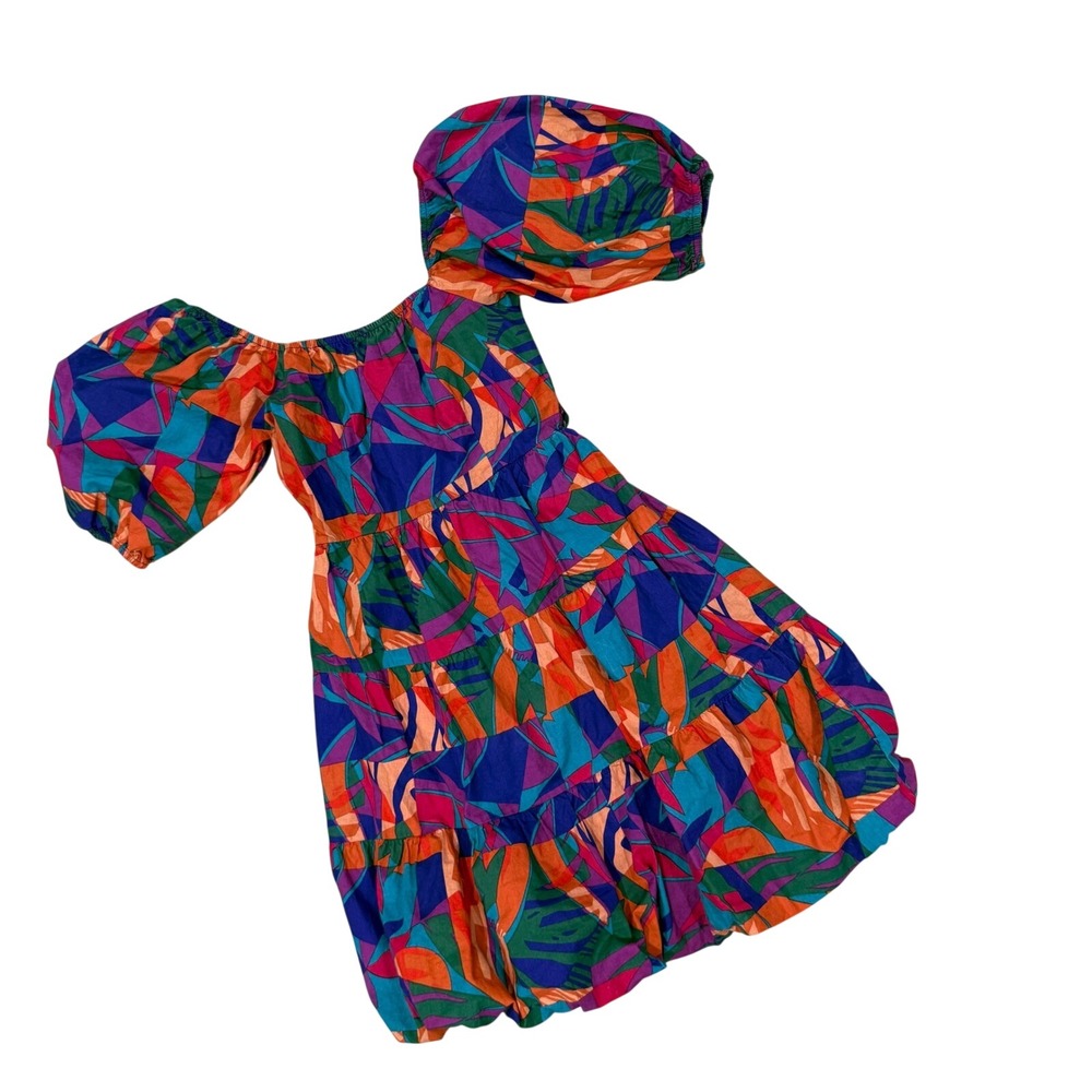 Puff Sleeve Mini Dress Womens XS Dopamine Dressing Boho Festival Wedding Guest